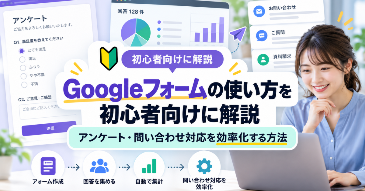 Googleフォームを活用してアンケート作成や問い合わせ対応を効率化する基本手順を解説します。